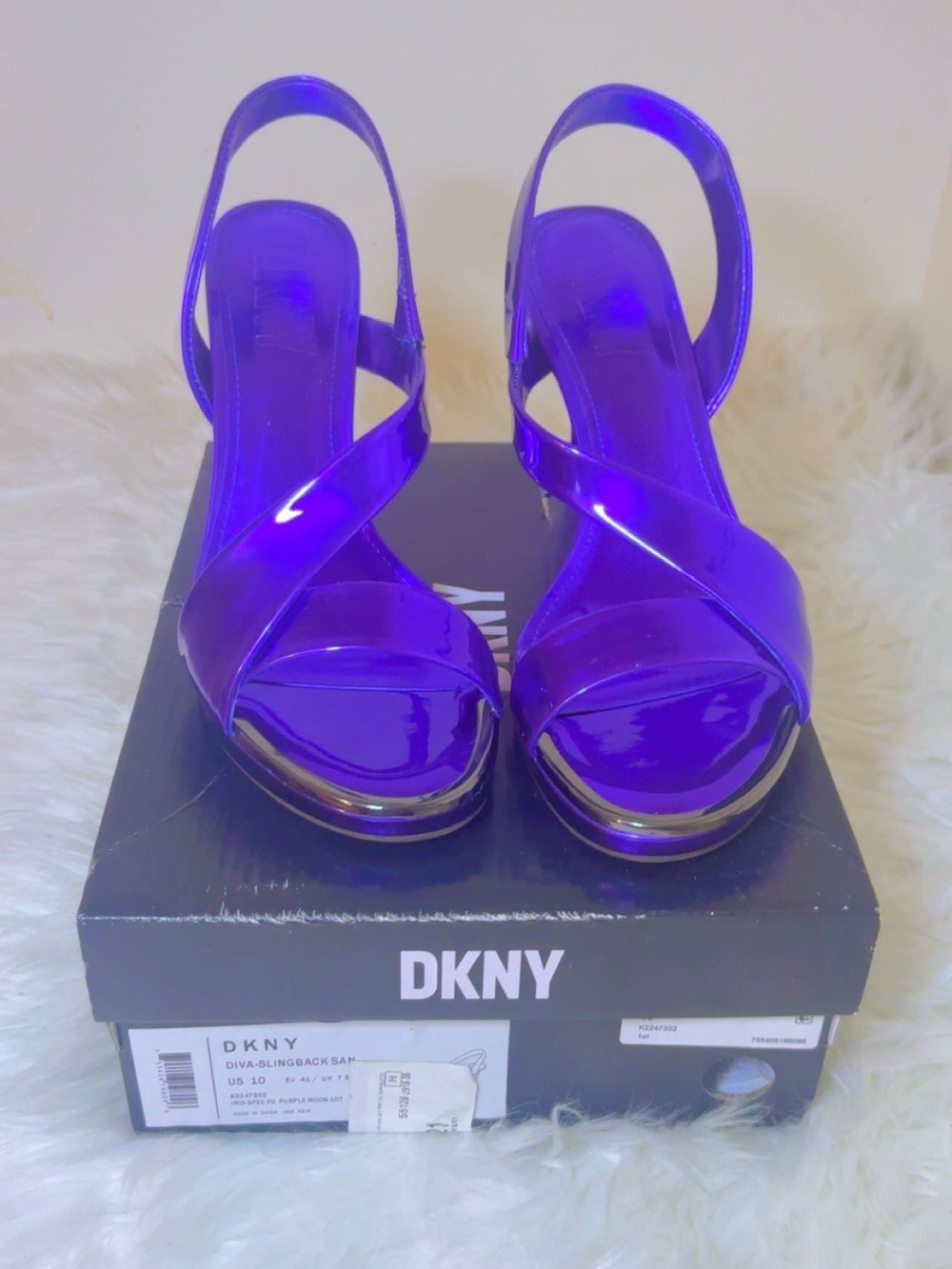 DKNY Electric Purple Patent Slingback Platform Sandals